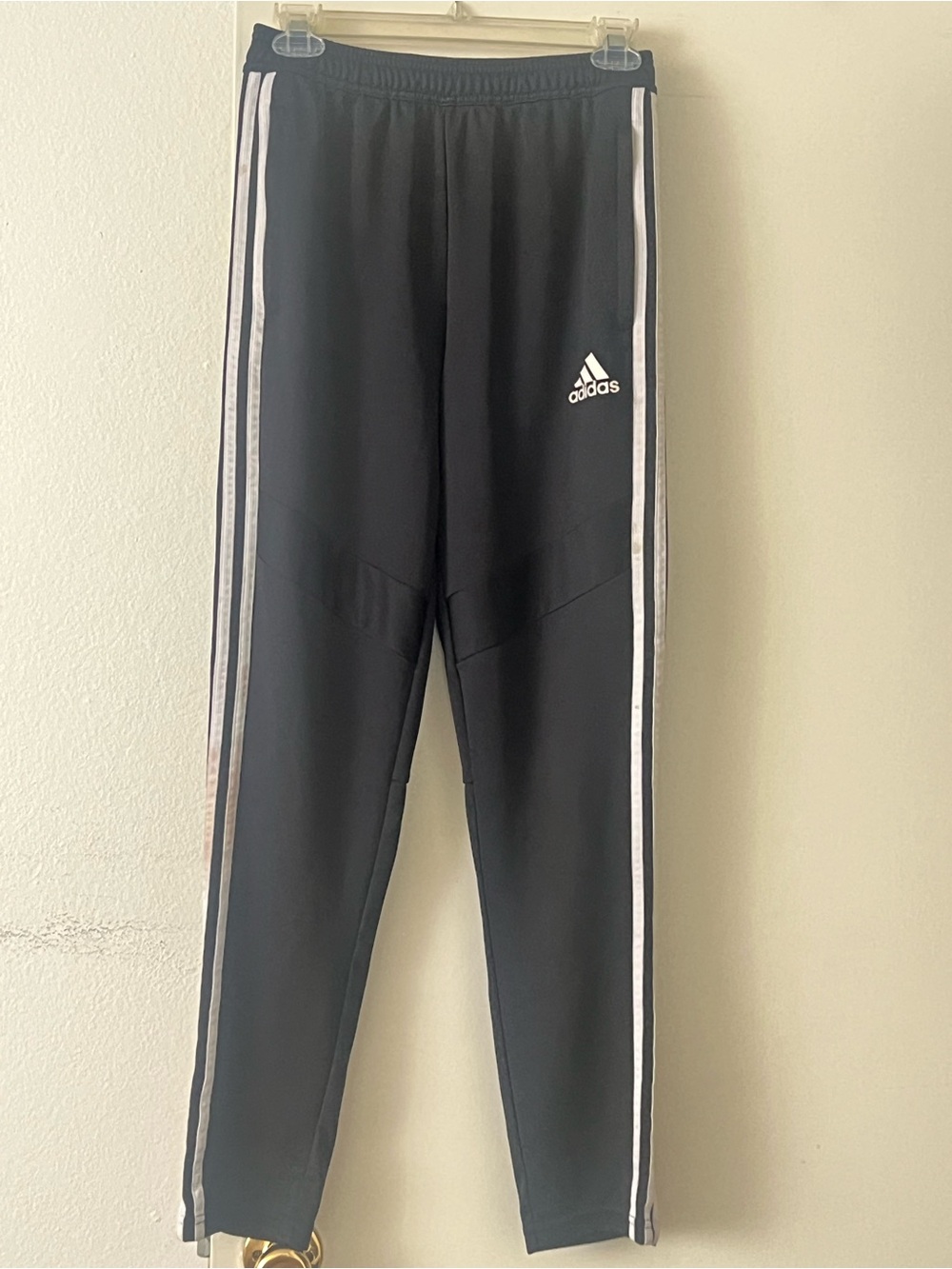 adidas Black Jogger Pants with White Side Stripes and zipper